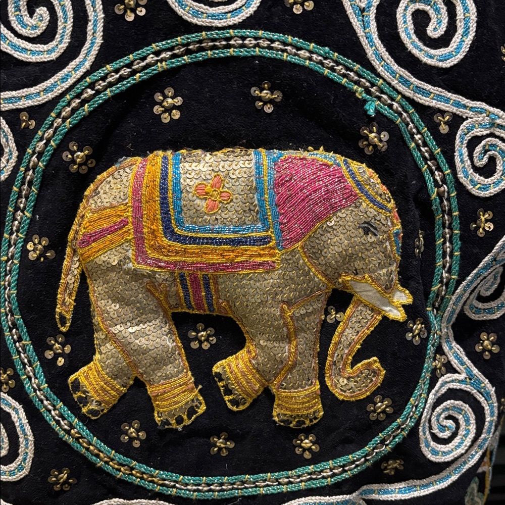 Vintage Carol Horn Workshop Sequined Puffy Elephant Beaded Accent Vest Women - Picture 6 of 12